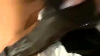 Hotel maid finds guests bbc dildo & fucks her pussy til she