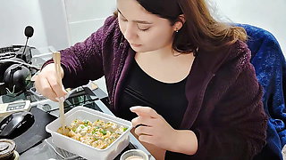 Round Chubby Girl Eating Sushi