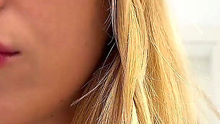 Beautiful Yoga Teacher Hot Blonde in a Half Transparent Mini Dress Goes Full Naked in the Bathroom