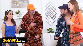 Old Men Fuck Teen Step-Granddaughter in Hot Foursome - Big Cock Blowjob & Cum in Mouth