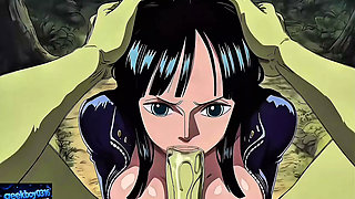 Nico Robin sex with green ugly goblin (old cartoon style)