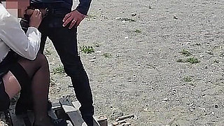 Dick Flash! Risky Blowjob on Beach: Stocking Teacher and Student Almost Caught! - Misscreamy