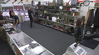 Pawnshop babe sucking manager before sex before facial