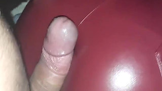 Gf's ass in red leather pants teasing my cock