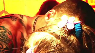 Horny blonde gets fucked while their tied up chick sitting next to her