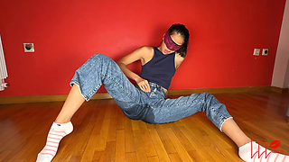 First Jeans Wetting Tease by Cute Asian Girl - Luna Wets the Floor