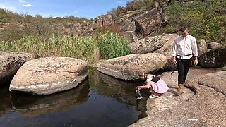 Corset Maid Spanked Hard in Canyon Punishment