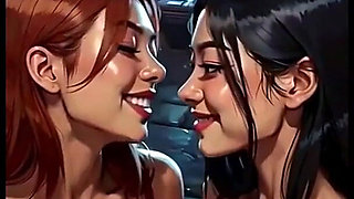 Cute Lesbians Tongue and Kiss Fetish, Ai Animation