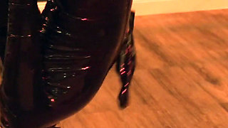 German Latex Slut Upside down slapped, fisted and tickled