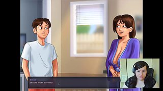 Summertime Saga marathon with a big-boobed gamer giving a handjob all night long