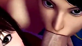 Eve Deepthroating BBC, Chun-li Deepthroating a Hard Cock While Mai Sucks on His Balls