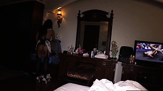 Busty Thai MILF in uniform fucks master