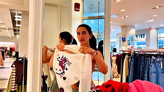 Busty Brunette Flashes in Store