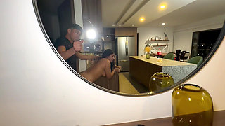 Mexican neighbor fucks her stepbrother on the balcony of the apartment until he comes on top of her! Verito Aguas & Aldo Moreno