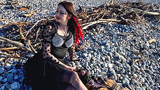 Femdom Session by the Sea. Smoking Fetish, Bootfetish, Footfetish, BDSM Flogging and Scratching