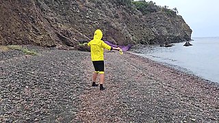 Beach Yoga With Watch Into Gaping Pussy # Hot Wife On Cold Beach