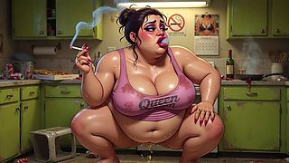 Horny Pregnant BBW Smoking & Pissing - Massive Belly Pee on Floor