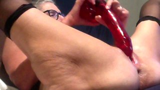 Mature Can't Get Enough of Her Big Red Dildo