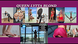 Sexy Queen Lytta - This Is the Only Way He Can Cum - at Her Feet Getting Kicked in the Balls and Sucking Toes - Foot Worship