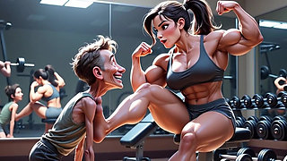 Muscular Woman Humiliates Skinny Man - Foot Worship Domination
