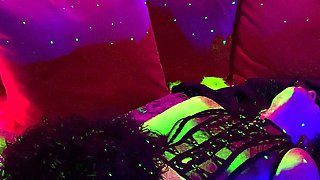 Amateur blowjob by busty brunette in black bra panties