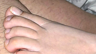 Step mom foot hitting step son cock and handjob