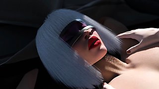 Zero-G temptation Futa Kaelen plays with a sexy brunette