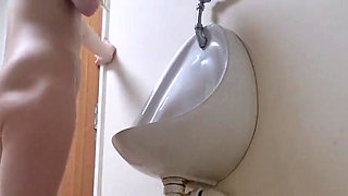 Girl with Nice Ass Strips and Pisses Mens Bathroom Risky Pee