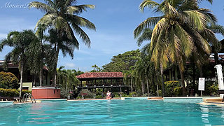 Flashing Tits and Pussy in Bikini Outdoor at the Pool