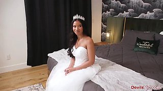 Ebony bride welcomed by stepdad in laws white big cock