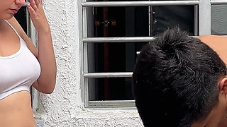 My Stepsister's Slut Is Doing Laundry so She Takes the Opportunity to Take off My Boxers and Suck My Huge Cock.