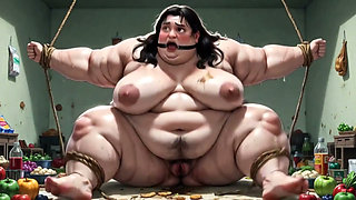 Obese SSBBW in Rope Bondage - Desperate Hunger & Thick Hairy Bush