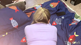 Blonde sucks a big and gets cum on her tongue and swallows