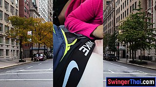 Thai MILF big cock car blowjob in public