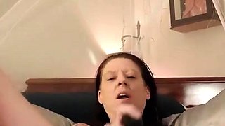 Small tit brunette amateur tugs on a big willie