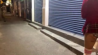 Hot Latina Squirts Hard in Public While Masturbating on the Street