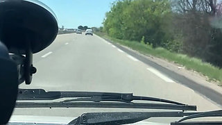 Stockings Suspender Belt Mini Skirt Without Panties and Big in Car