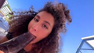 Sensuous slut feasting on every inch of big black cock