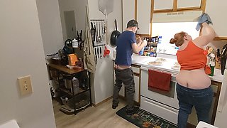 Couples Buttcracks Exposed Cleaning Kitchen Cabinets