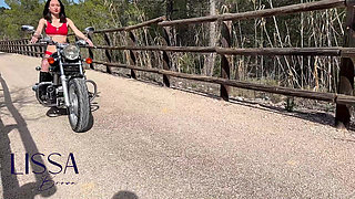 Fun with the Vibrations of My Bike, with Licking Belly Butto