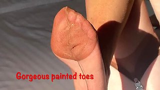 Mature British Granny Shows Off Her Big Natural Tits and White Stockings in Homemade Foot Fetish Video