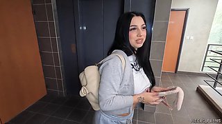A pretty Chilean model with a perfect ass gets fucked in an elevator and in the toilet by 2 fake agents for recruitment!!!