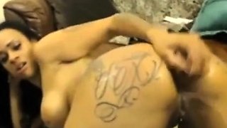 Ebony beauty in anal dildo ride and deep-throat solo session