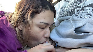 Pullover and Let Me Suck Your Dick Outdoor Blowjob in Truck & Cum on Her Face
