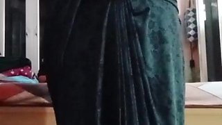 Indian Gayboy Crossdresser Gaurisissy perceiving nasty in black saree displaying her immense melons