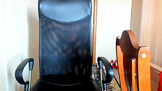Big-Tit Russian Brunette Masturbates on Chair