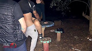 Brazilian Hottie Fucks Publicly as Cock Queue Grows