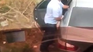 Fat old man gets caught on cam while drilling a ho outdoors