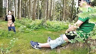 Dick Flash in the forest woman watches and masturbates. He joins sucks and I cum on her tits.