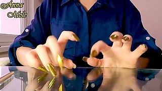 Anna Mole plays with her golden nails while getting off
